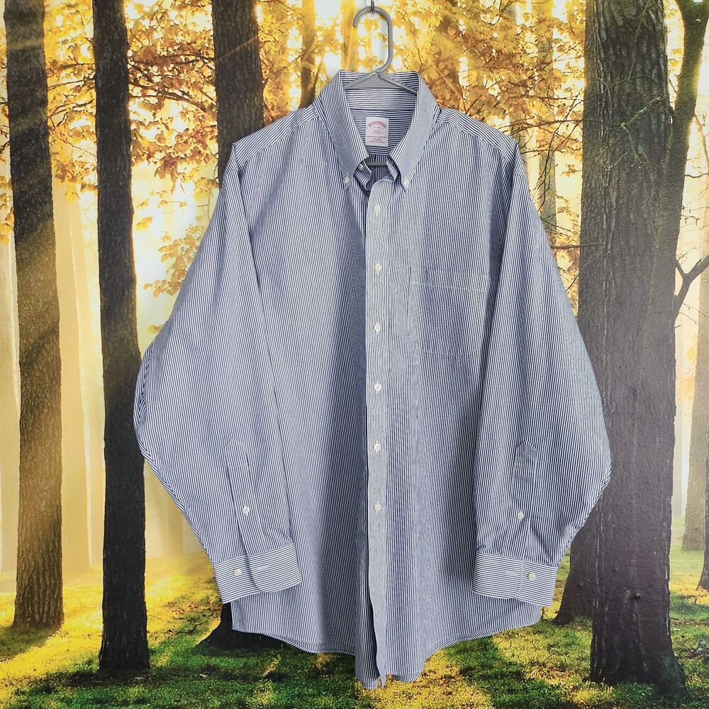 Brooks Brothers NON IRON Blue Button Down Shirt Long Sleeve Mens 17 - 4/5